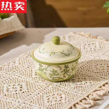 Mzxm japan imported quality green flower stew pot with water-proof stew household ceramic with lid for one person soup small stew pot steamed chicken green lily of the valley stew pot