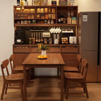 Shantou lincun solid wood sideboard dining table integrated high cabinet tea cabinet walnut color wall storage cabinet living room coffee cabinet 2.1m solid wood sideboard (bull rail).