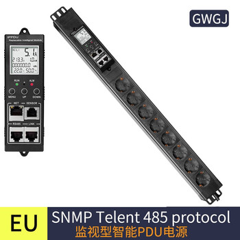 Gwgj smart pdu cabinet power socket european standard snmp485tcp-rtu telnet monitoring total voltage current power cascade 16a input 8-bit european standard output wiring 2m