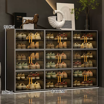 Yusenyi shoe cabinet 2025 new popular storage cabinet integrated wall-mounted large shoe shelf home door transparent shoe box storage box (double door with handle) thickened 3 columns 6 layers 18 grids gray to hold 36 pairs of large size shoes
