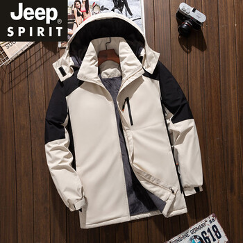 Jeep spirit velvet thickened winter men's jacket windproof waterproof jacket men's cotton jacket casual loose large size cotton jacket m01 waterproof khaki velvet thickened 2xl recommended about 100-120 pounds