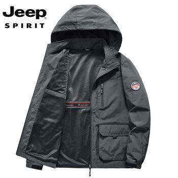 Jeep spirit removable hood military green velvet jacket men's high-end workwear fleece jacket polar fleece thick short windbreaker 8812 gray thin section l 115-125 catties