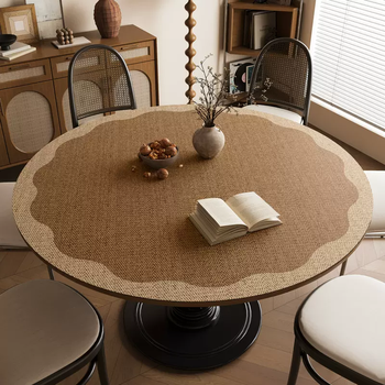 Yusen yi zhong ancient style round table mat waterproof and oil-proof coffee table mat round dining table mat antique small round table leather silicone linen woven dream circle diameter 90cm (flexible and smooth, not warped or rolled)