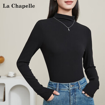 La chapelle pure cotton half turtleneck bottoming shirt women's t-shirt slim fit versatile comfortable long-sleeved inner wear black 2xl