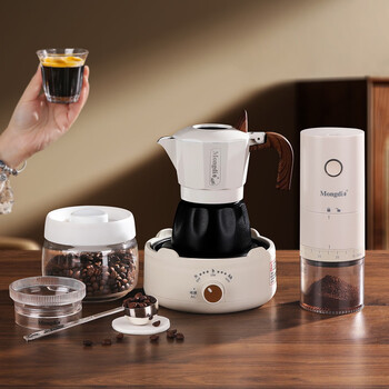Mongdio double valve moka pot coffee maker espresso machine hand brewed coffee pot set coffee utensils 2 piece set - white and black double valve moka pot