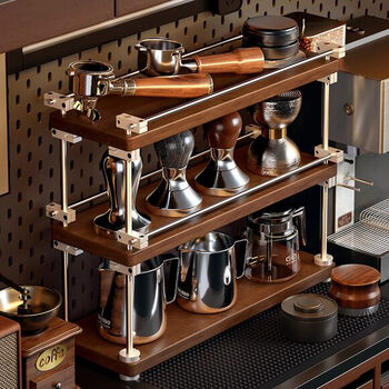 Ywzr cup holder coffee cup water cup teacup solid wood cup storage rack dining table bar sideboard diy optical axis storage rack all solid wood + water-based paint optical axis three-layer storage rack - black walnut color barista