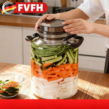 Fvfh german sauerkraut jar food grade plastic bottle empty bottle storage crisper pickle chili sauce storage sealed jar black transparent lid - capacity 5l