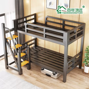 Yusenyi thickened and reinforced high and low beds with upper and lower bunk beds for adults, wrought iron two-story bunk beds, wrought iron e-sports hotel bunk beds, q (step ladder type), extended bunk bed (iron bed board), inner size of the lower bunk 150x2