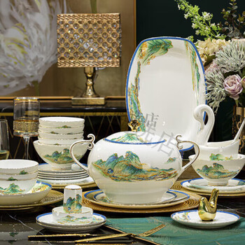 Jingdezhen (jdz) bowls, plates, tableware, dishes and bowls set, light luxury chinese style jingdezhen ceramics, high-end, new house gift, bowls and chopsticks, 60 pieces from thousands of miles away, luxury configuration, suitcase