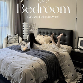 Riyu black waffle bed master bedroom king bed double bed french retro edge-to-edge bed modern simple leather bed storage bed waffle bed + seven-star independent pocket spring cushion + 2 cabinets 1.8*2 meters steel-wood frame structure