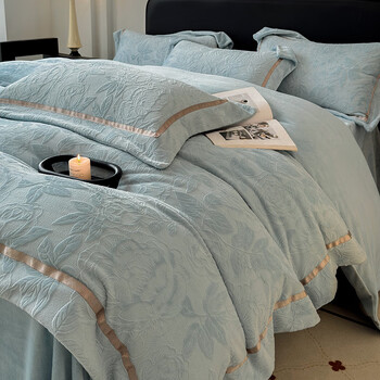 Mercury series home textile high-end class a thickened warm milk velvet four-piece set winter coral velvet quilt cover plus velvet baby velvet bedding 4 huamengqingyuan-milan/quick heat/anti-static 1.5 meter bed sheet style four-piece set quilt cover 200*230cm