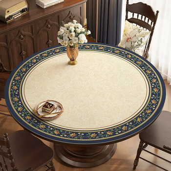 Yusenyi american tablecloth waterproof and oil-proof no-wash anti-scalding round table cover anti-slip household round tablecloth turntable round dark blue dream diameter 140cm