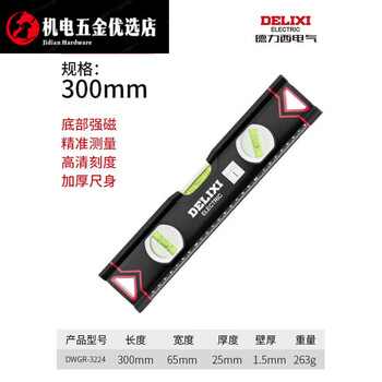 Delixi level strong magnetic high precision small anti-fall flat water ruler aluminum alloy balance measurement decoration 300mm strong magnetic industrial grade engineer model
