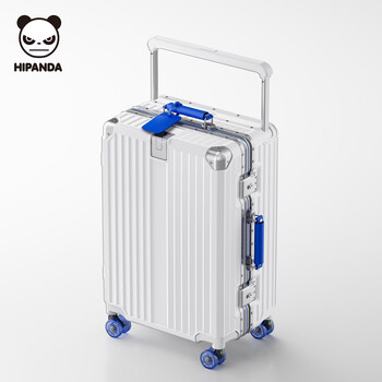 Hipanda luggage for women 2025 new style 20-28 inch boarding case, roller suitcase, aluminum frame password trolley case for men, white & blue - locking style (shock-absorbing wheels, removable spring, wide trolley with cup holder), 20 inches, boardable - suitable for short-term travel of about 3 days