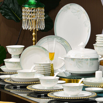 Jie yajie bowls, plates and tableware set 2026 new light luxury new bone china tableware set housewarming gift 66 empty valley orchids