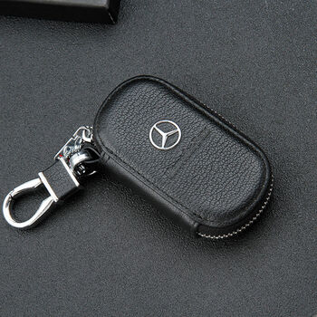 Car key case men's genuine leather universal mercedes-benz glc new e-class a-class c-class glb s-class car key protective cover black