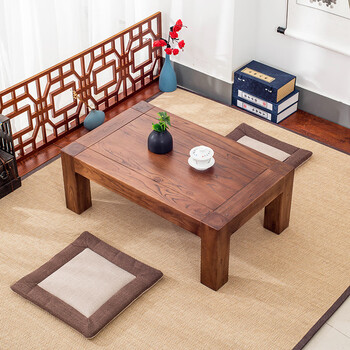 He jiagong tatami coffee table solid wood bay window small table simple chinese style kang table elm low table home window sill tea table square table 100*50*30 rosewood color