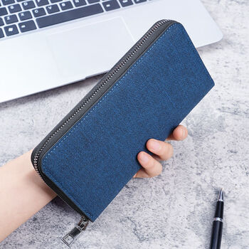 Long clutch canvas zipper wallet men's 2025 new trendy large purchasing purchasing blue