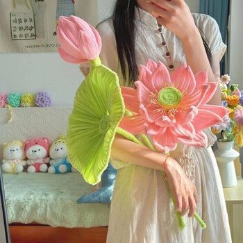 Lzjv twist stick bouquet giant lotus three-piece material diy homemade handmade good luck lotus girlfriend gift large lotus lotus leaf three-piece material package-pianran