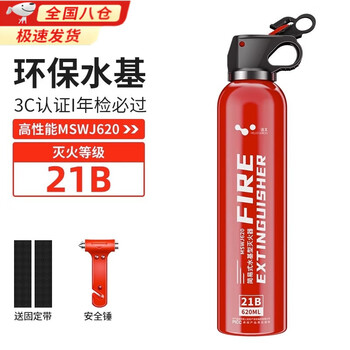 Yuanzu vehicle-mounted fire extinguisher, dedicated for use in the car, household portable water-based fire extinguisher, private car annual inspection fire-fighting equipment 620ml water-based red + large safety hammer, annual inspection package, 21b fire extinguishing level