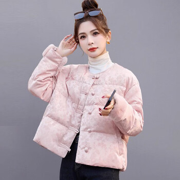 Chu xin new chinese style national style down jacket women's short 2025 winter new women's embroidered jacquard retro white duck down jacket cherry blossom pink s recommended 90-115 catties