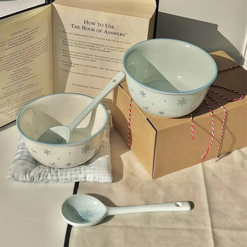 Guiqi chuxue's new high-looking ceramic bowl and spoon set, practical light luxury tableware for home, gift, wedding and housewarming rice bowl, chuxue blue and white four-piece set, 2 bowls, 2 spoons