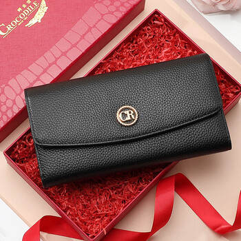 Crocodile shirt new year's gift first-layer cowhide ticket holder women's long three-fold large-capacity wallet card holder birthday