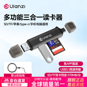 Ulanzi ulanzi cr1 three-in-one type-c/usb 3.1 high-speed sd/tf card reader multi-functional dual-card simultaneous reading suitable for mobile phones, cameras, computers and tablets apple 16 cr1 three-in-one card reader sd/tf/usb simultaneous transmission
