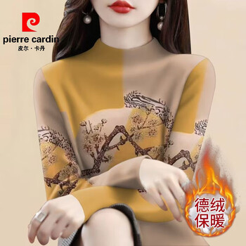 Pierre cardin velvet warm half turtleneck bottoming top women's velvet long-sleeved t-shirt western style casual temperament age-reducing women's t-shirt 30010 yellow velvet thickened 3xl