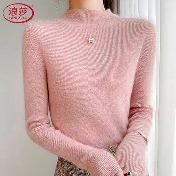 Langsha cashmere bottoming sweater new women's half turtleneck autumn and winter sweater fashionable inner layer slim thick warm sweater clip pollen xl recommended 115-125 pounds