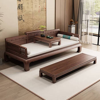 Wing fantasy 2025 new chinese style walnut solid wood arhat bed living room furniture small apartment study room couch sofa bed arhat collapse other combinations consult customer service