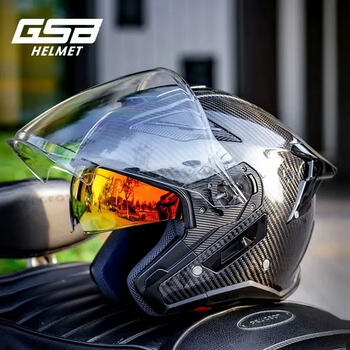 Gsb motorcycle carbon fiber helmet dual lens men's and women's motorcycle motorcycle autumn and winter warm helmet 3k bright carbon fiber 3xl