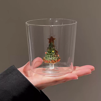 Yusenyi christmas tree wine glass tipsy cup glass female high-looking water cup home christmas gift decoration cup green and yellow thickened high borosilicate glass cup