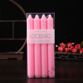 Classic european smokeless and odorless colorful long pole candle for home romantic wedding indoor candlelight dinner multi-color pole wax 20cm straight pink 4 candles with box