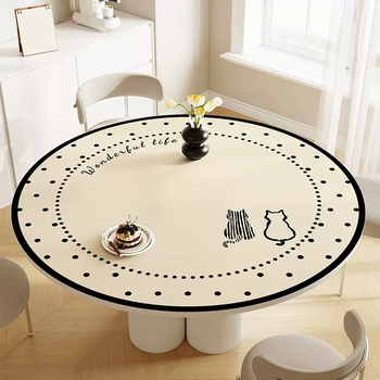 Yusenyi cream style round table mat no-wash waterproof and oil-proof round table cloth high-end leather anti-scalding pvc coffee table table jianying maomao black diameter 90cm