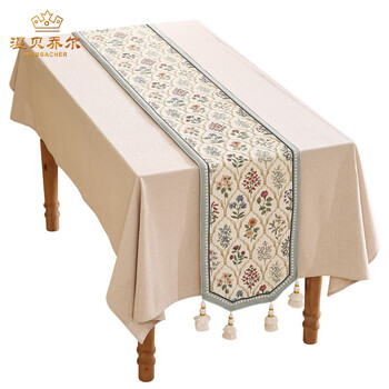 Wembacher brand beautiful pastoral style living room dining table table runner light luxury cotton and linen fabric coffee table entrance cabinet sideboard cover serandis table runner-b 30*160cm