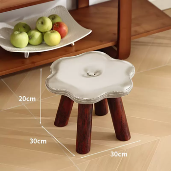 Yusenyi small stool home low stool doorway shoe changing stool living room sofa solid wood stool stackable foot stool creative bench gray petal oil wax leather solid wood frame pull point technology