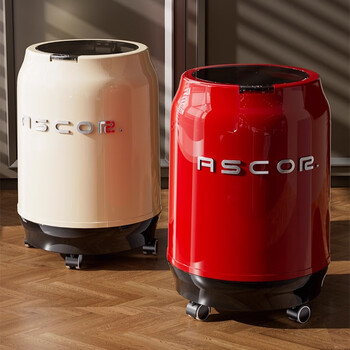 Ascor trash can 2025 new model for home living room, large capacity, light luxury, high-end, high-end, bedroom, with cover and wheels, removable, pop-up cover - medieval red - 12l, press to open the cover, double barrels inside and outside