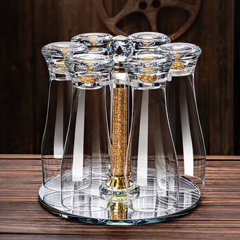 Craft beer mug for home living room set personalized crystal glass draft beer mug for commercial bar ktv 2025 new style gold foil classic small size 330ml 6 pieces + crystal rotating stand
