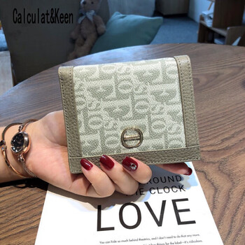 Calculat&keenck women's wallet short wallet women's thin card holder simple driver's license position wallet folding wallet trendy green goddess' day gift ghostwriting greeting card