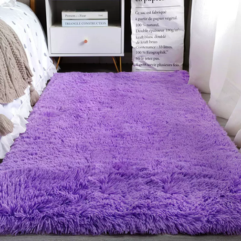Yusenyi simple ins style solid color living room silk wool carpet tie dye thickened bedroom plush bay window bedside floor purple 50x120 cm (thickened and warm)