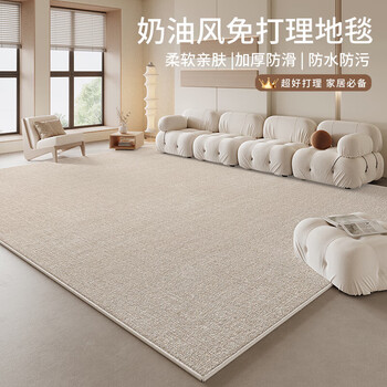 Budis carpet living room 2025 new style cream style no-wash wipeable light luxury high-end bedroom bedside waterproof anti-slip large size elegant stain-resistant loop pile 200*340cm thickened and wear-resistant