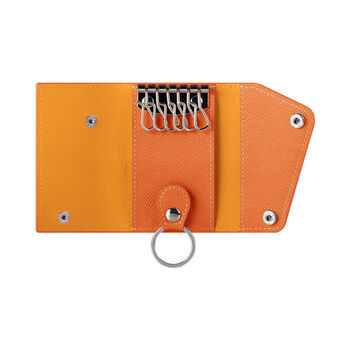 Huahu multifunctional key bag for women genuine leather palm pattern first layer cowhide buckle card holder in one orange