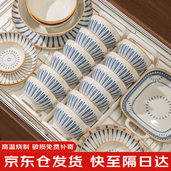 Yichen underglaze color bowl household set 2025 new high-looking bowls, plates and tableware complete set of bowls gift box housewarming celebration