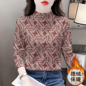 Shantao half turtle collar german velvet warm bottoming shirt women's autumn and winter 2025 new slim fit long sleeve t-shirt women's embroidered red diamond 805 2xl