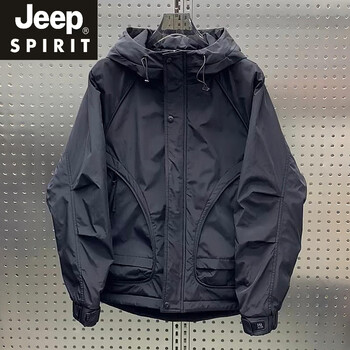 Jeep spirit autumn and winter new fashion hooded work jacket men's trendy loose casual versatile outdoor windproof jacket black spring and autumn model xl 125-150 jin