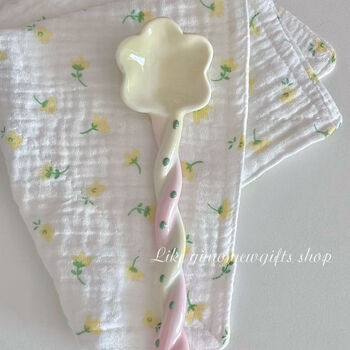 Bailuyu colorful girly heart ceramic twist spoon long handled dessert spoon underglaze color high-looking korean spoon eating spoon yellow *3 colored ceramic twist spoon