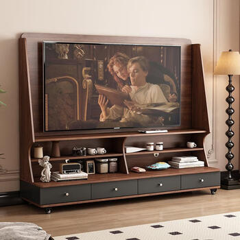 Omijiang light luxury high-end modern internet celebrity small apartment movable tv cabinet living room new bedroom floor-standing tv stand 158cm movable tv cabinet suitable for 32-65 inch tv walnut door-to-door installation