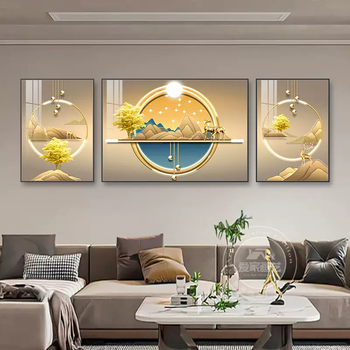 Yusenyi living room decorative painting sofa background wall hanging painting landscape painting indoor living room hanging painting large white wall high-quality a010 fu lu sheng hui gold aluminum alloy brushed frame (thickness 3.5cm) crystal porcelain painting (crystal mirror technology) 2-side 50x70 medium 100x70 (sofa 2.53