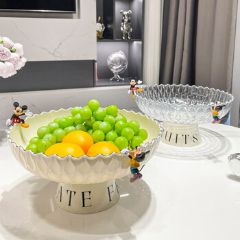 Breeins fruit drain basket fruit plate wavy pattern drain basket living room home coffee table dried fruit plate candy display plate light luxury light luxury drain fruit plate cream white + bow
